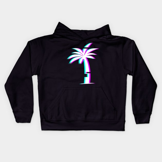 Glitch Aesthetic Vaporwave Palm Tree Kids Hoodie by MeatMan